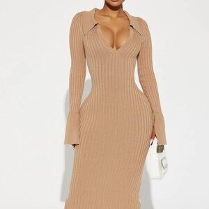 NWT Fashion Nova Fallon Sweater Midi Dress - Mocha Size Large